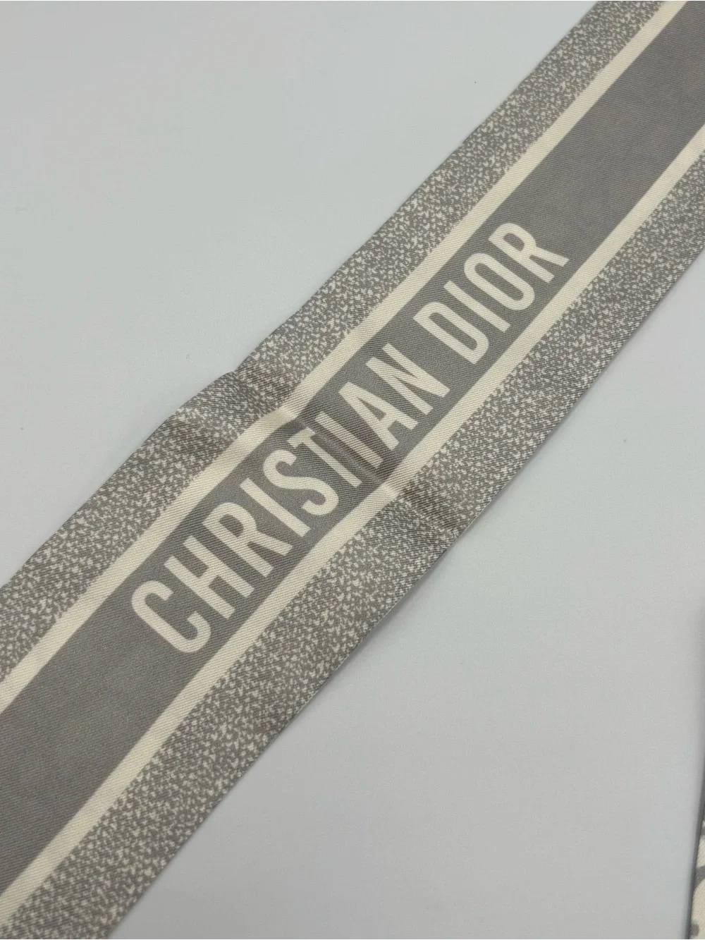 Christian Dior Oblique Mitzah Scarf Gray White Monogram Ribbon Hair Tie Bag